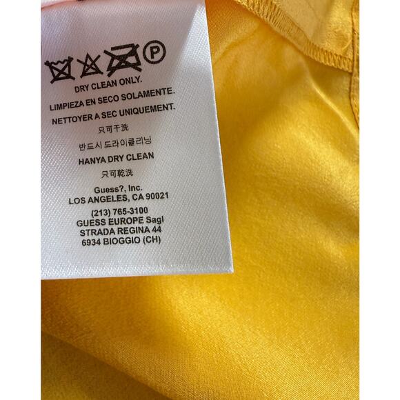 Guess by Marciano Top Blouse Womens XS Yellow Long Sleeve Button Up Silk Preppy - Picture 11 of 13